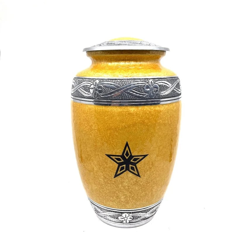 Polished Brass Yellow Round Cremation Urn, Style : Modern