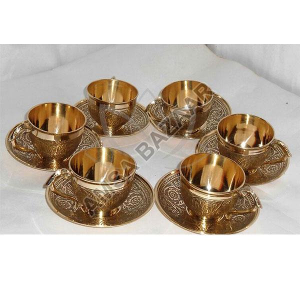 Brass Tea Cup Saucer Set, Size : Standard