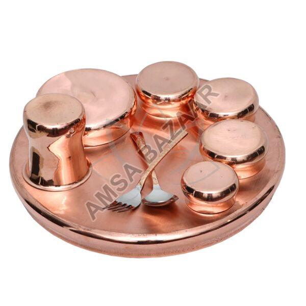 Round Copper Thali Set, for Serving Food