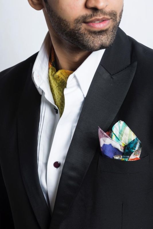 Men's Childhood Print Scarf and Pocket Square Set