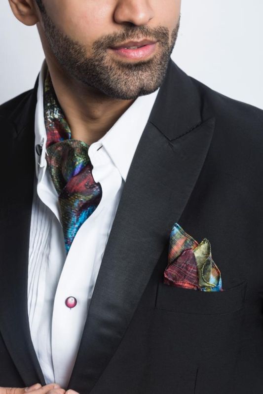 Men's Collage Print Silk Scarf and Pocket Square Set