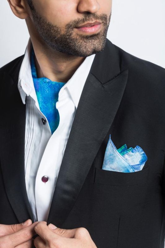 Men's Summer Sky Silk Scarf And Pocket Square Set