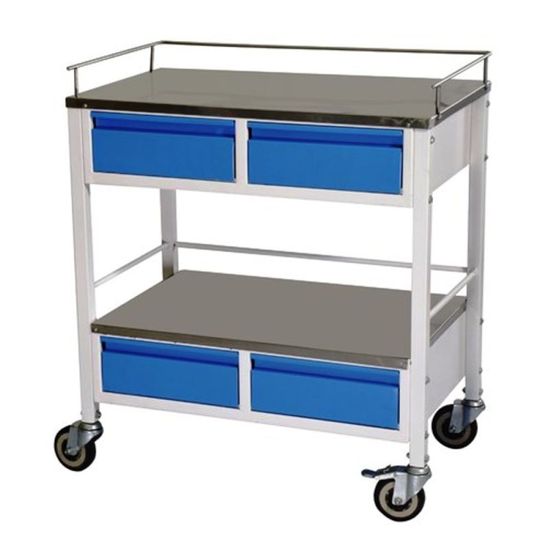 Rectangular Powder Coated Metal Hospital Medicine Trolley