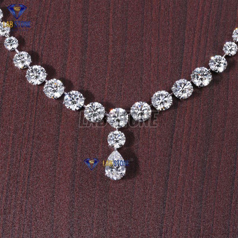 Round Cut Diamond White Gold Charm Necklace Set