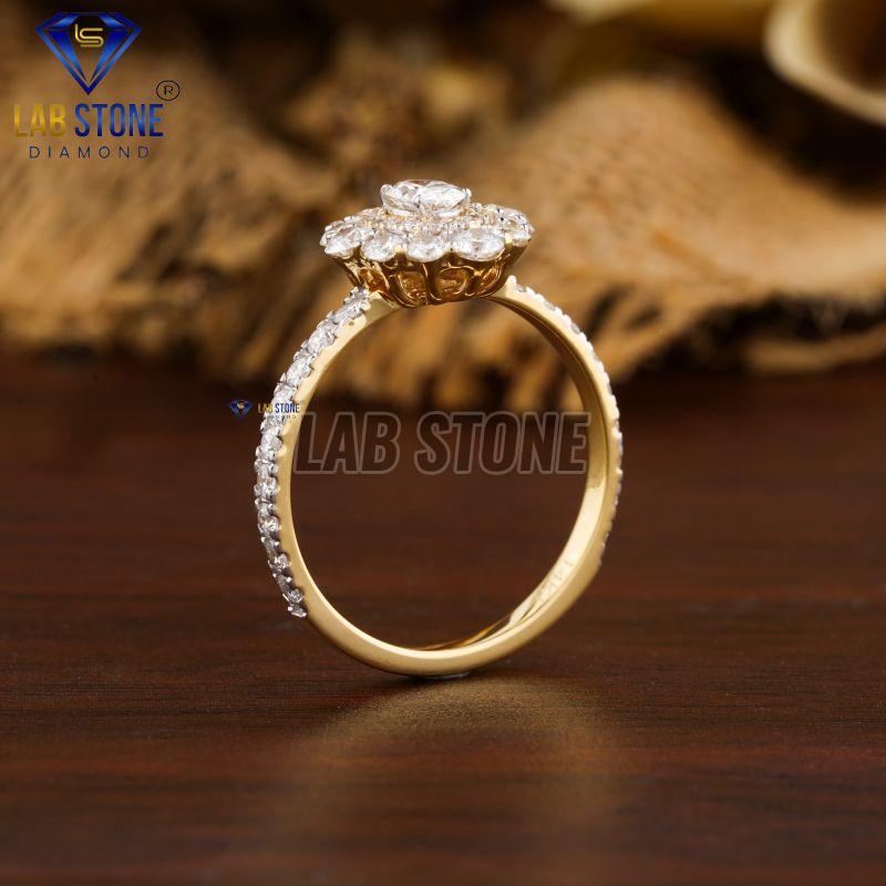 Oval and Round Cut Diamond Yellow Gold Ring