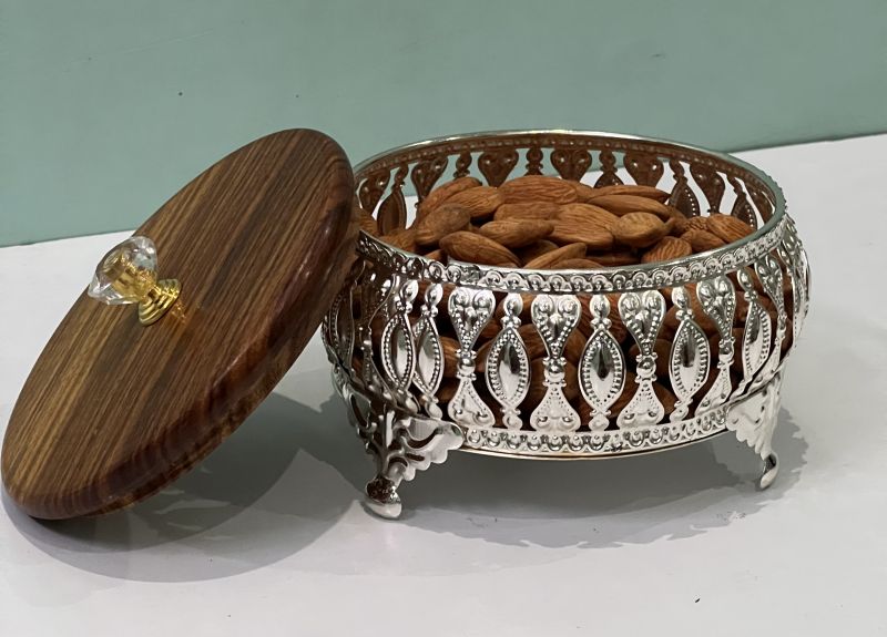 Metal Dry Fruit Box With Wooden Lid