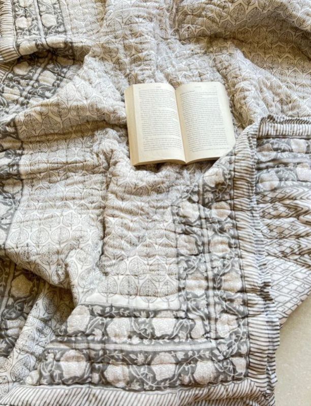 Grey Block Print Queen Quilt