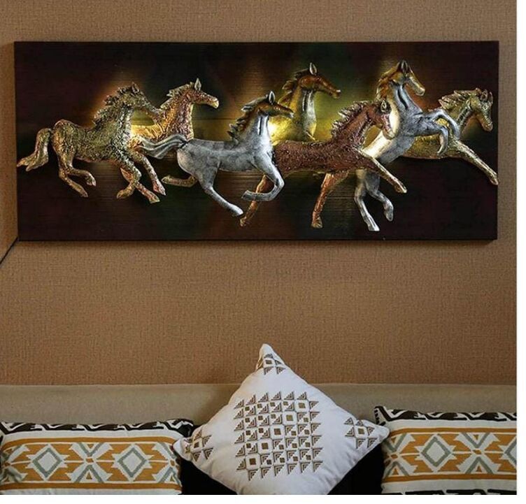 Metal 7 Horse Running Wall Hanging With LED