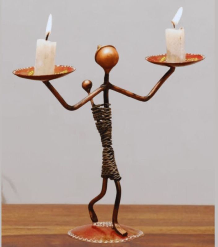 Iron Lady With Kid Double Tealight Candle Holder