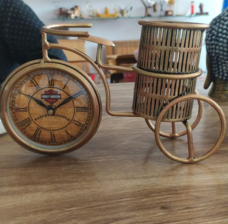 Metal Cycle Pen Stand With Clock