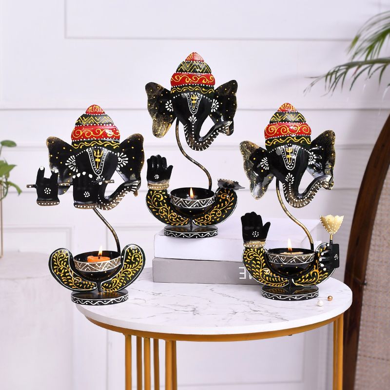 Metal Ganesha T Light Candle Holder Set Of 3