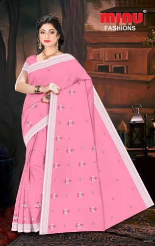 Ice Drop Embroidered Cotton Saree