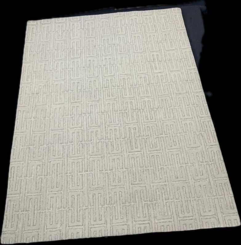 Ivory Silver Woven Knotted Wool Rug