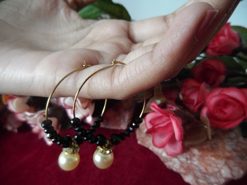 Golden Oxidized Earrings With Crystal Beads