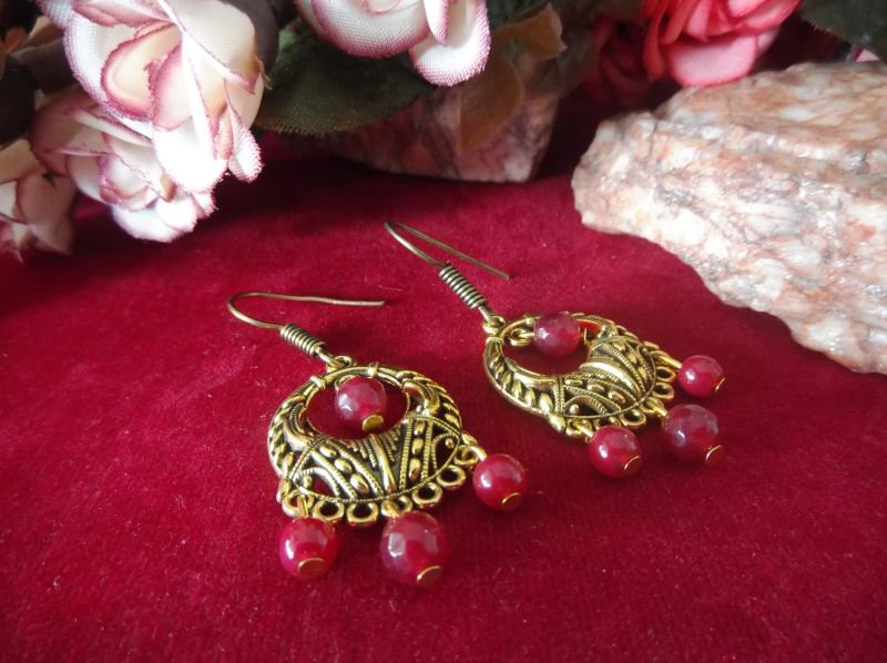 Golden Oxidized Earrings With Dangling Beads