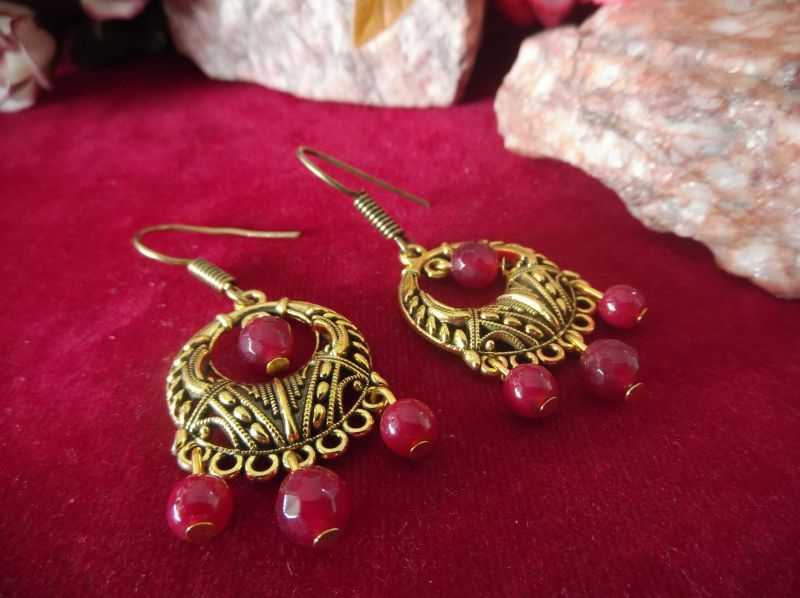 Golden Oxidized Earrings With Dangling Beads