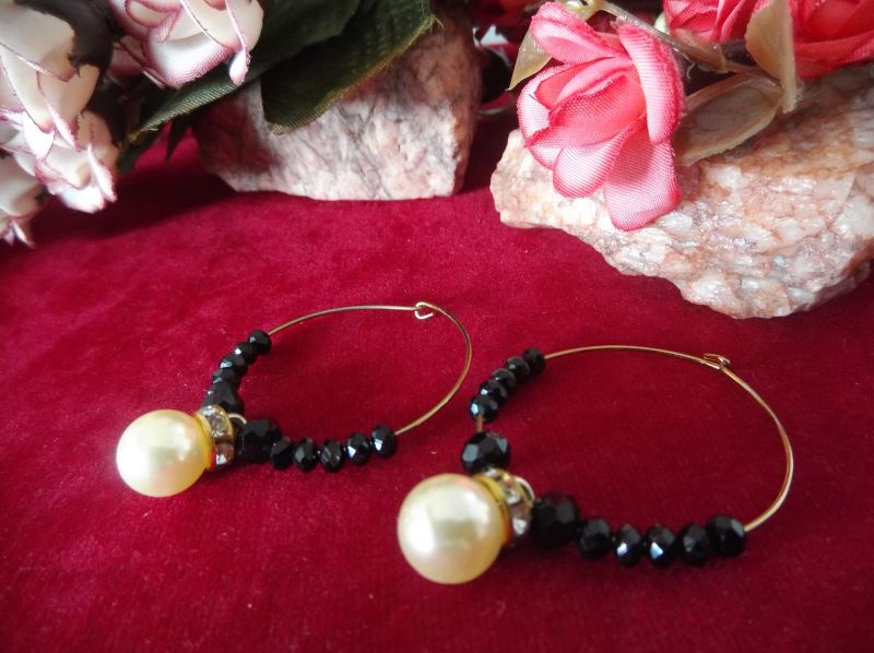 Golden Oxidized Earrings With Crystal Beads