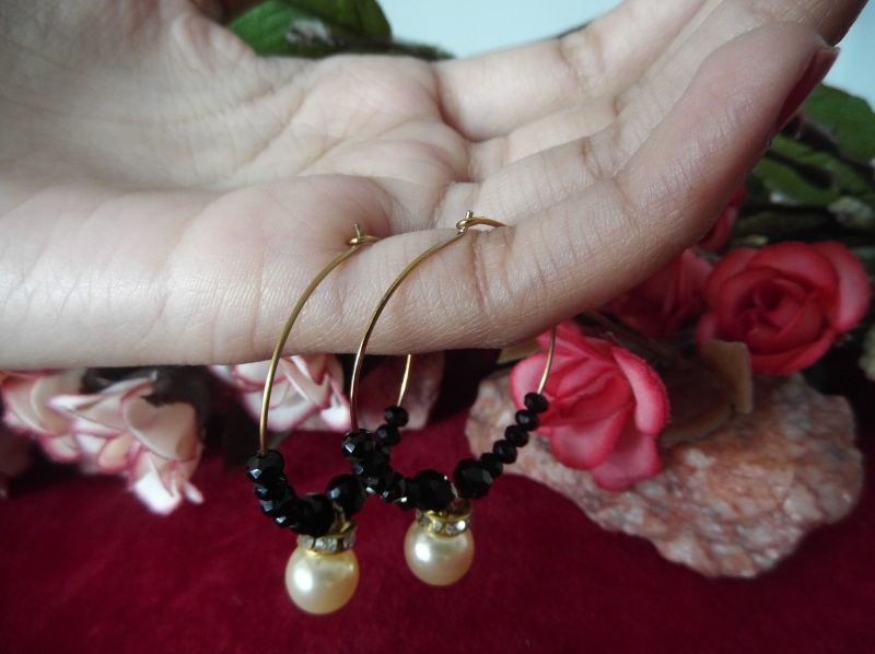 Golden Oxidized Earrings With Crystal Beads