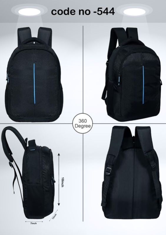 Black Plain Laptop Backpack Bag