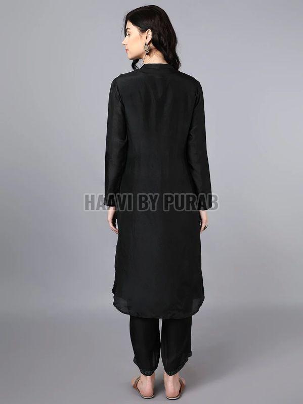 Ladies Cupro Silk Black Kurta With Farshi Pant