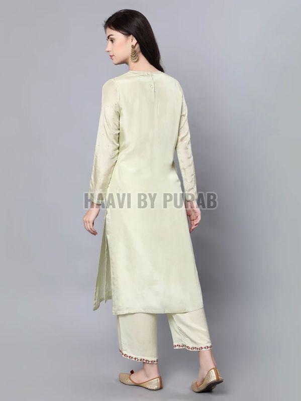 Ladies Light Green Cupro Silk Kurta With Farshi Pant