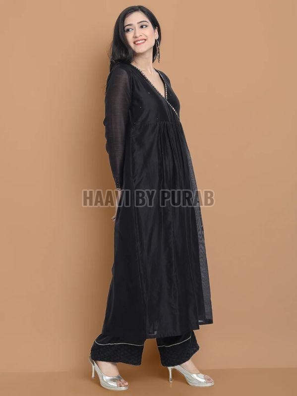 Ladies Black Chanderi Silk Kurta