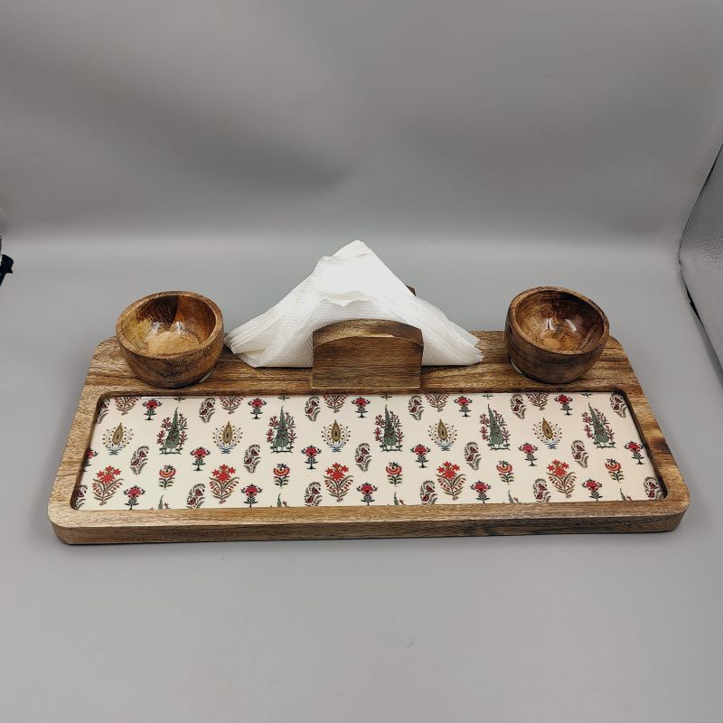 3 Bowls Wooden Serving Platter Set