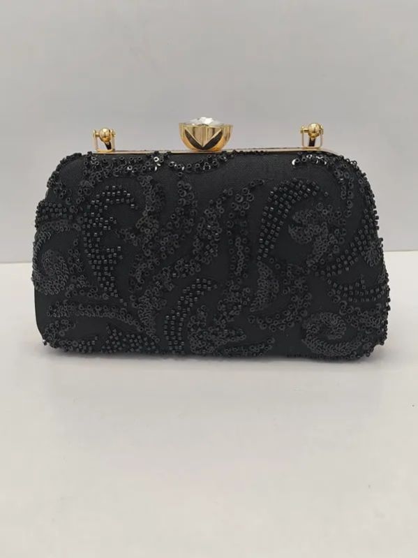 Girls Black Velvet Clutch Bag