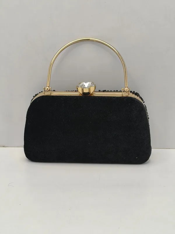 Girls Black Velvet Clutch Bag