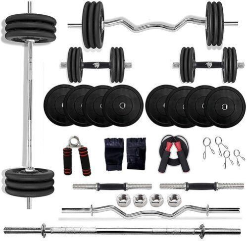 Rubber Home Gym Combo Set With Weight Plates For Workout, Fitness