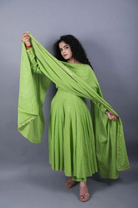 Green Hand Embroidery Anarkali Flared Suit Set