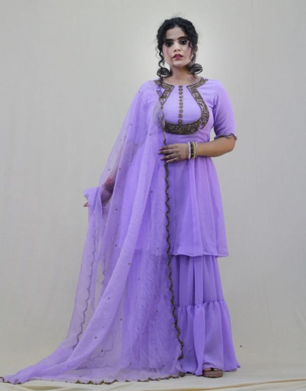 Light Purple Georgette Hand Embroidered Anarkali Suit Set