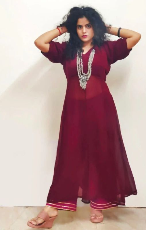 Maroon Half Anarkali Kurta