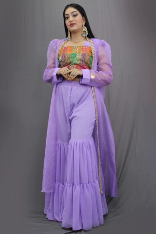 Mauve One Shoulder Hand Embroidered Crop Top