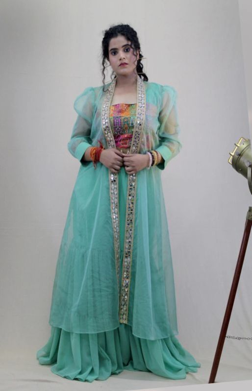 Mint Green One Shoulder Hand Embroidered Crop Top