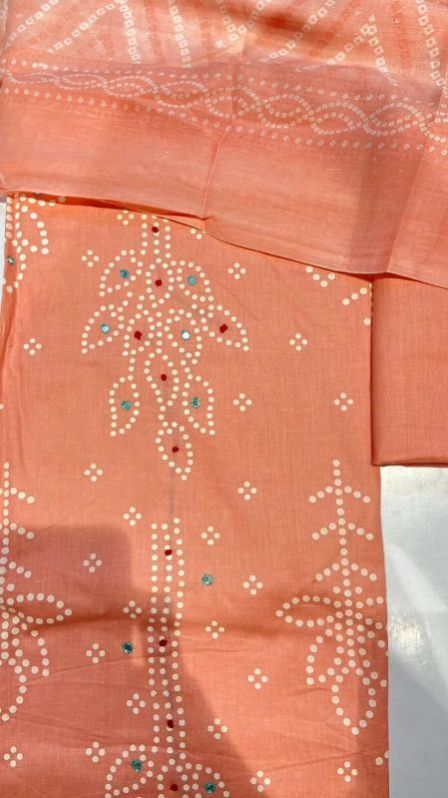Peach Printed Cotton Unstitched Suit