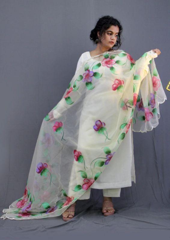 White Georgette Suit Pants Set