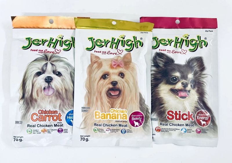 Jerhigh Dog Treats Real Chicken Meat (Carrot, Banana ,stick) 3 Pack Combo Set