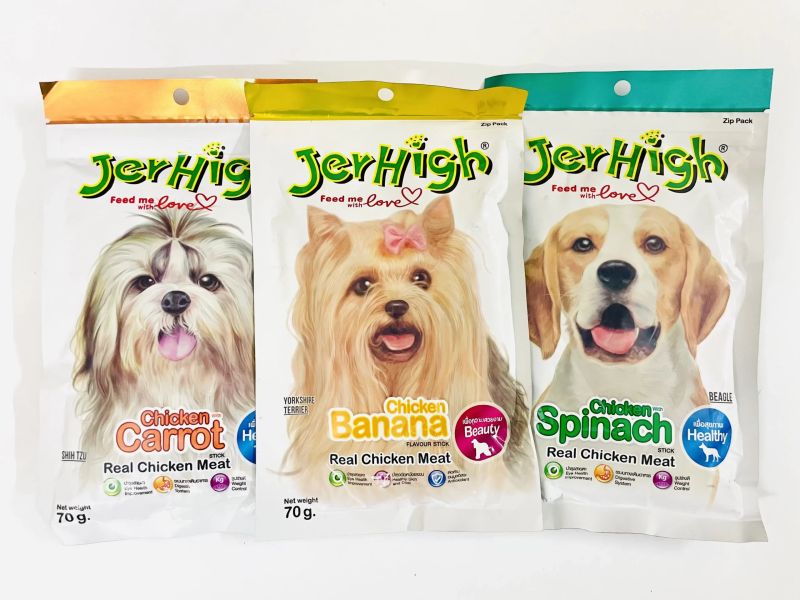 Jerhigh Dog Treats Real Chicken Meat (Carrot, Banana ,stick) 3 Pack Combo Set