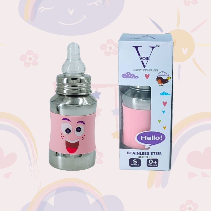 Voik Vega Silicone Sleeve Pink Smile Print Baby Feeding Bottle 140ml