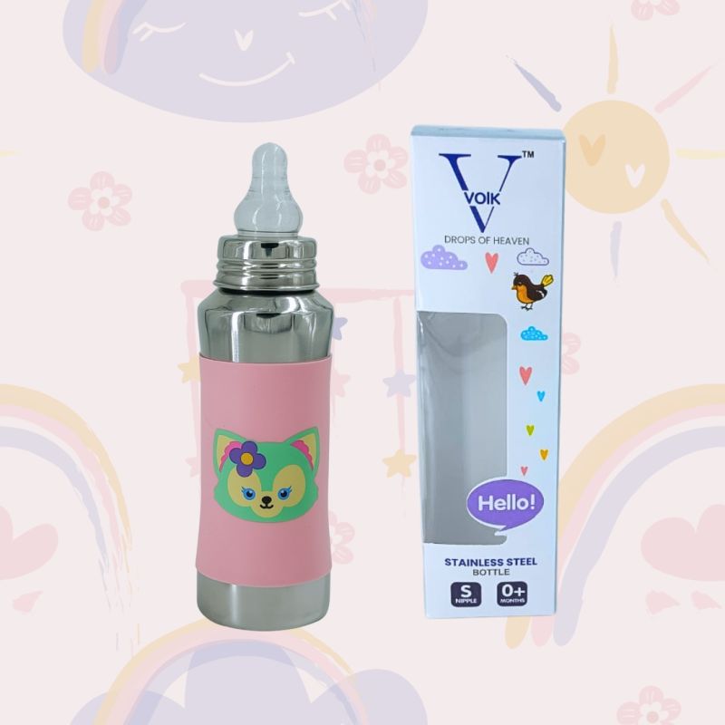 Voik Vega Silicone Sleeve Pink Cat Print Baby Feeding Bottle 240ml