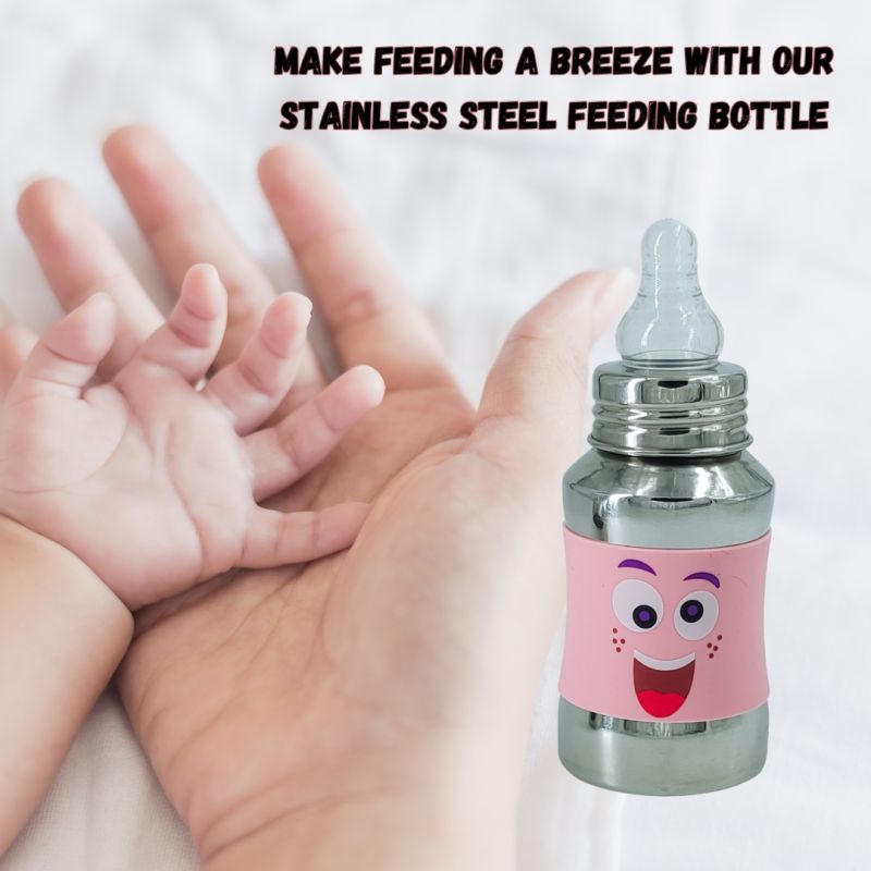 Voik Vega Silicone Sleeve Pink Smile Print Baby Feeding Bottle 140ml