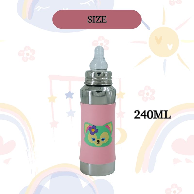 Voik Vega Silicone Sleeve Pink Cat Print Baby Feeding Bottle 240ml