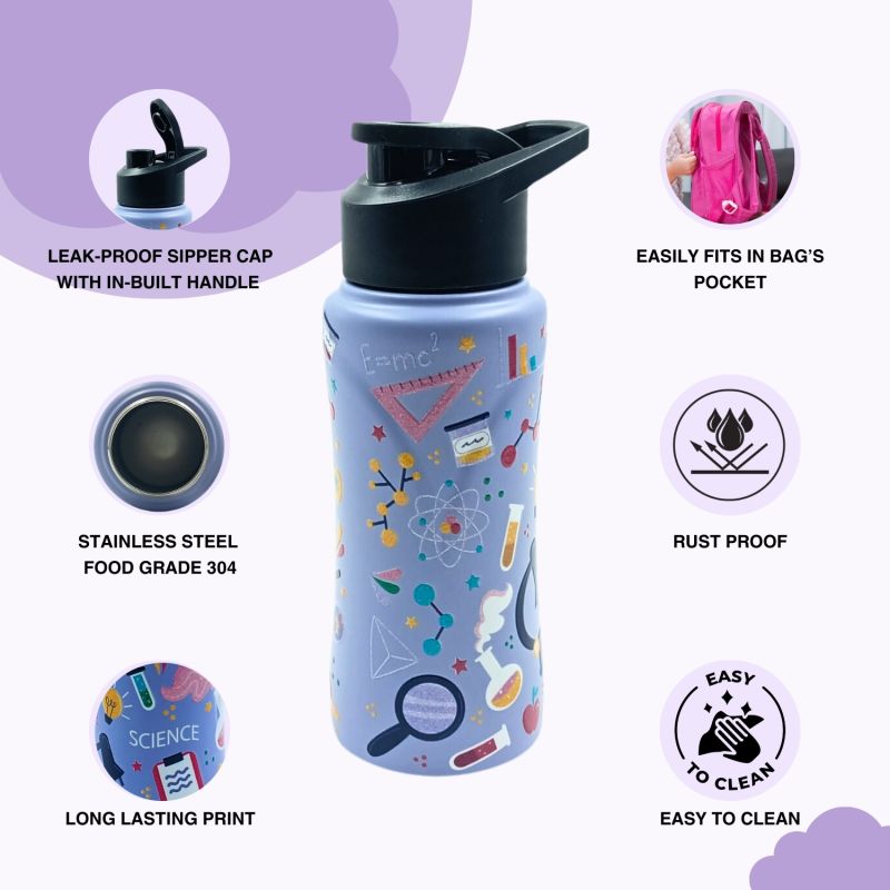 Voik Kiddo Science Stainless Steel Sipper Water Bottle 500ml