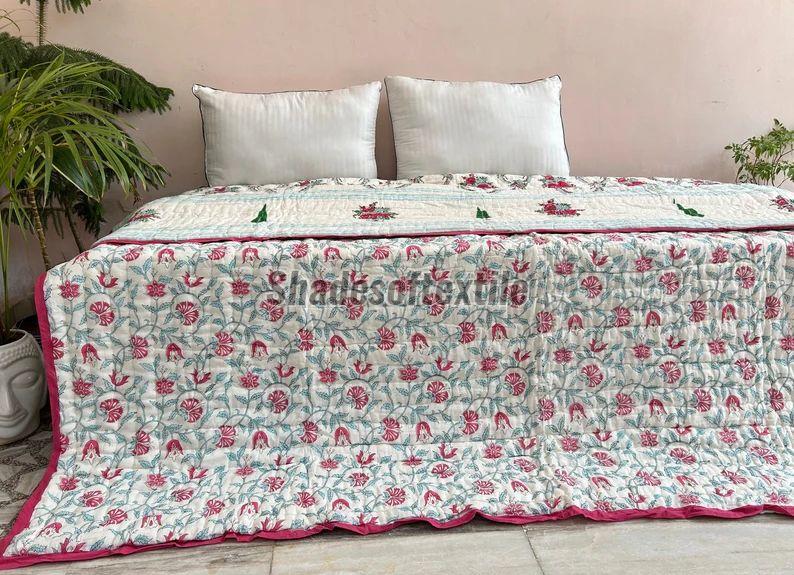 Pink Green Floral Quilt