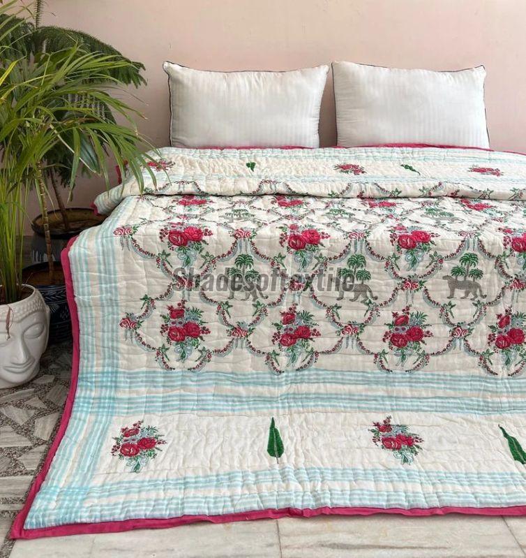 Pink Green Floral Quilt