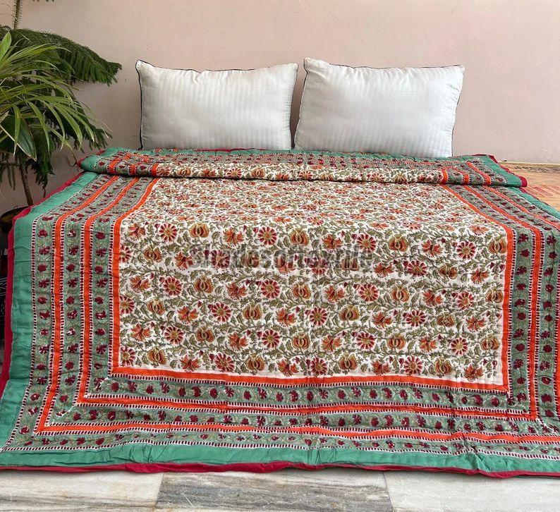 Red & Green Block Print Cotton Quilt