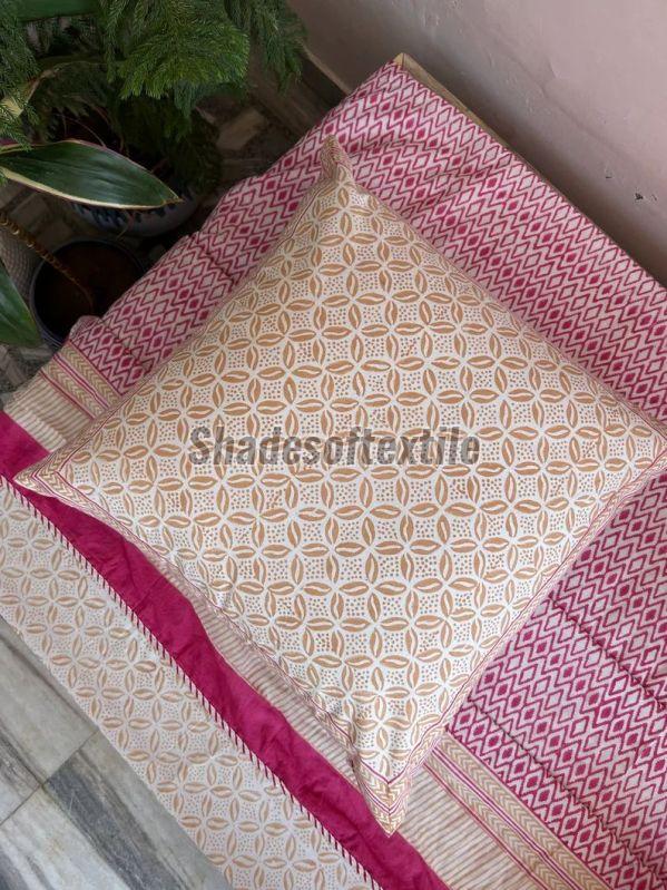 Pink Block Printed Cushion and Pillow Cover Set