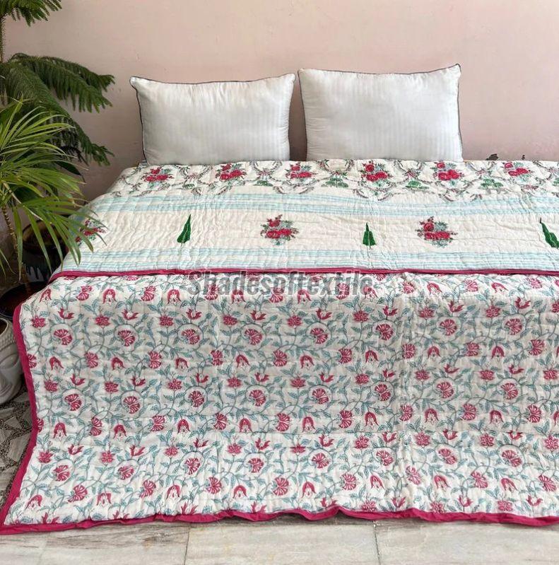 Pink Green Floral Quilt