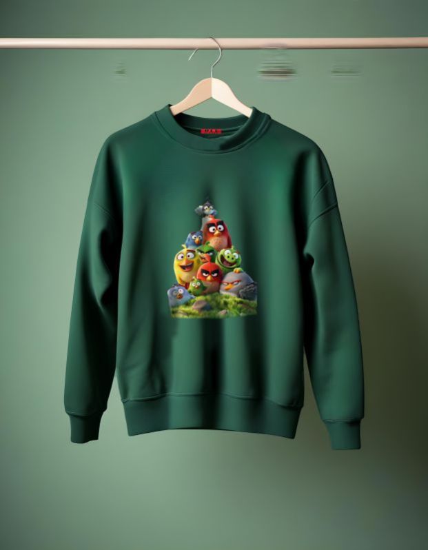 Cotton Fleece New Style 4K Print Stylish Winter Round Neck Sweat Shirt For Boys Green/maroon